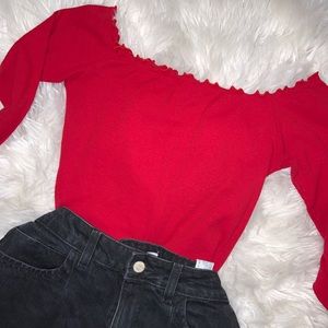 Red long sleeve Off the shoulder shirt